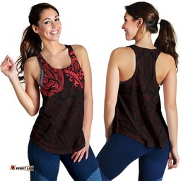 New Zealand Women'S Racerback Tank Maori Polynesian Tattoo Red