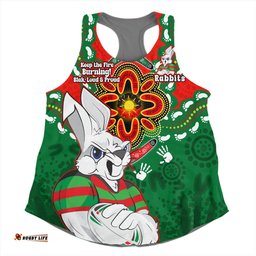 South Sydney Rabbitohs Women Racerback Singlet Aboriginal Inspired Naidoc Symbol Pattern