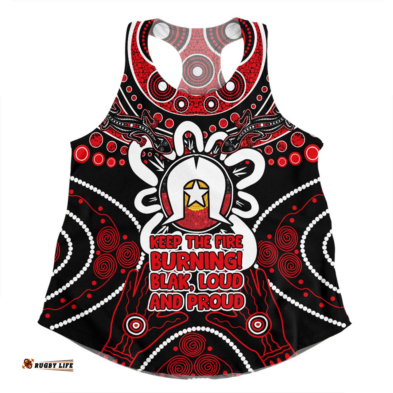 Australia Women Racerback Singlet Naidoc Week Aboriginal Inspired Dot Art Painting And Aussie Lizard