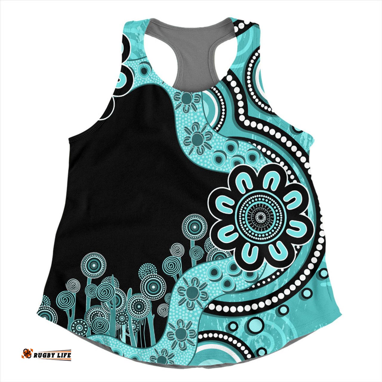 Australia Women Racerback Singlet Aboriginal Indigenous Dot Painting Turquoise