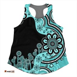 Australia Women Racerback Singlet Aboriginal Indigenous Dot Painting Turquoise