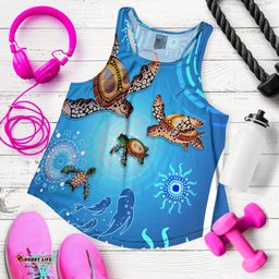 Custom Personalised Australian Aboriginal Women Racerback Tank Happy Turtle Family Version Blue