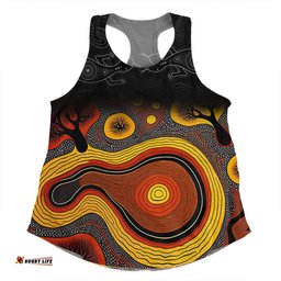 Australia Aboriginal Custom Women Racerback Singlet - Dreaming Trees And Goanna In Dot Pattern Women Racerback Singlet