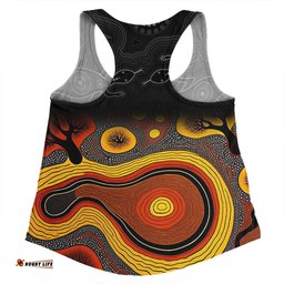 Australia Aboriginal Custom Women Racerback Singlet - Dreaming Trees And Goanna In Dot Pattern Women Racerback Singlet