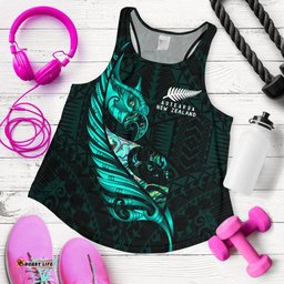 New Zealand Racerback Tank Manaia Paua Fern Wing Turquoise