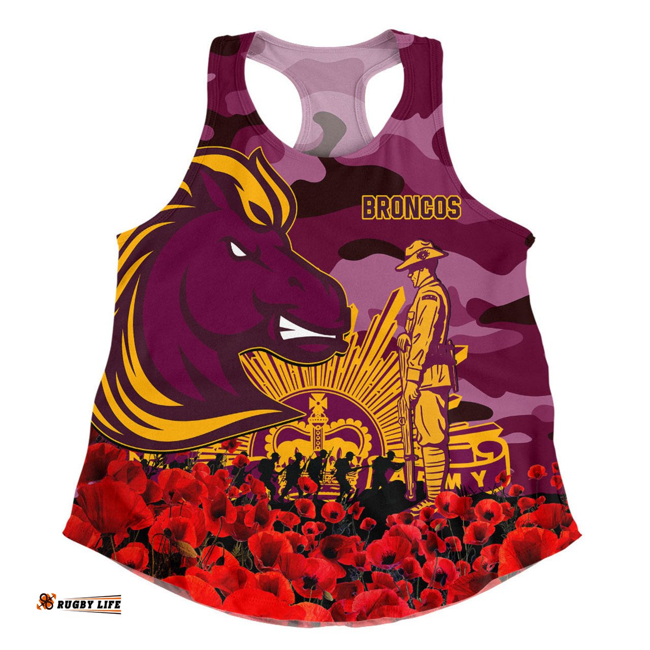 Brisbane Broncos Women Racerback Singlet - Brisbane Broncos Anzac Day Lest We Forget