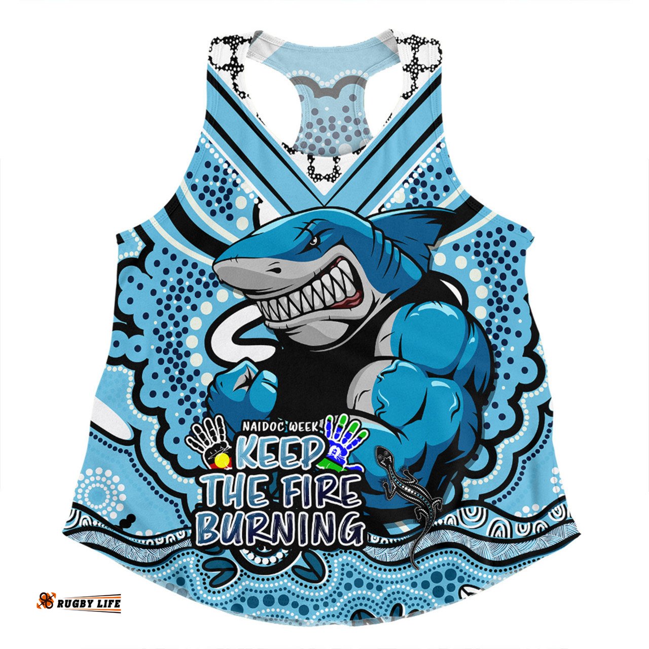 Cronulla-Sutherland Sharks Women Racerback Singlet Aboriginal Inspired Naidoc Week Custom For Die Hard Fan Supporters