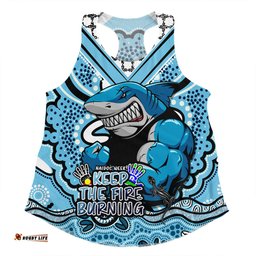 Cronulla-Sutherland Sharks Women Racerback Singlet Aboriginal Inspired Naidoc Week Custom For Die Hard Fan Supporters