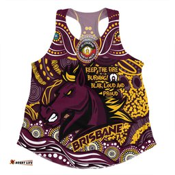 Brisbane Broncos Women Racerback Singlet Celebrating Naidoc Week 2024 Aboriginal Dot Art Inspired