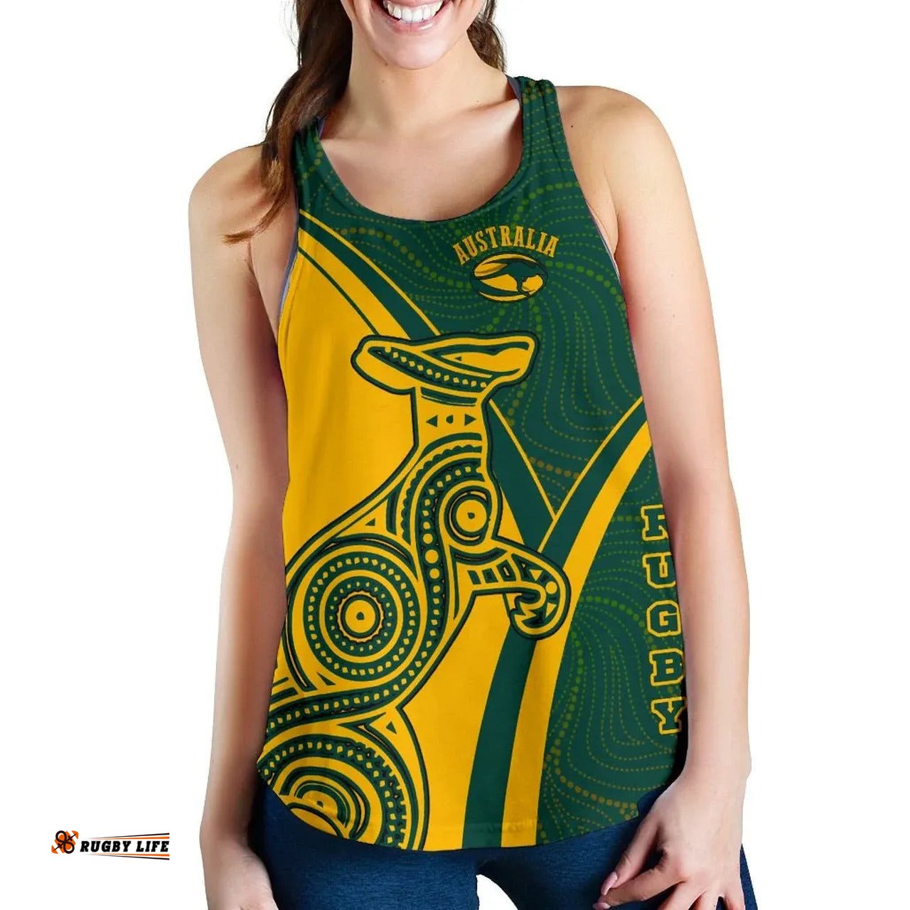 Australia Women Racerback Tank Australian Kangaroo & Aboriginal Patterns