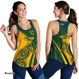 Australia Women Racerback Tank Australian Kangaroo & Aboriginal Patterns