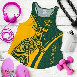 Australia Women Racerback Tank Australian Kangaroo & Aboriginal Patterns