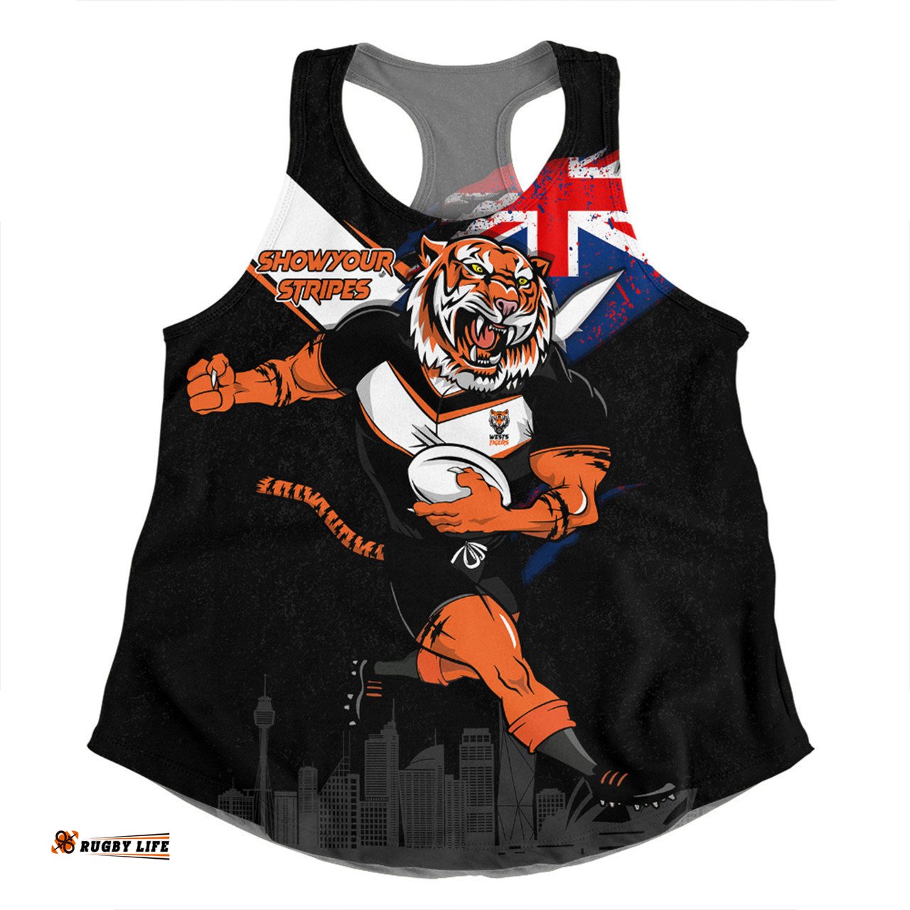 Wests Tigers Women Racerback Singlet Custom For Die Hard Fan Australia Flag Scratch Style