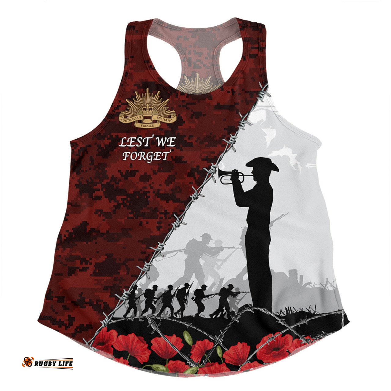 Australia Women Racerback Singlet - Anzac Day Poppy Flower And Barbed Wire