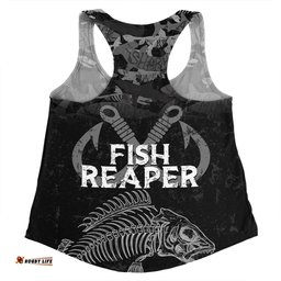 Australia Fishing Custom Women Racerback Singlet - Fish Reaper Fish Skeleton Grey Women Racerback Singlet