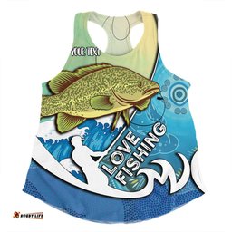 Australia Fishing Aboriginal Fishing Custom Women Racerback Singlet - Love Fishing Murray Cod In Aboriginal Art Patterns Women Racerback Singlet
