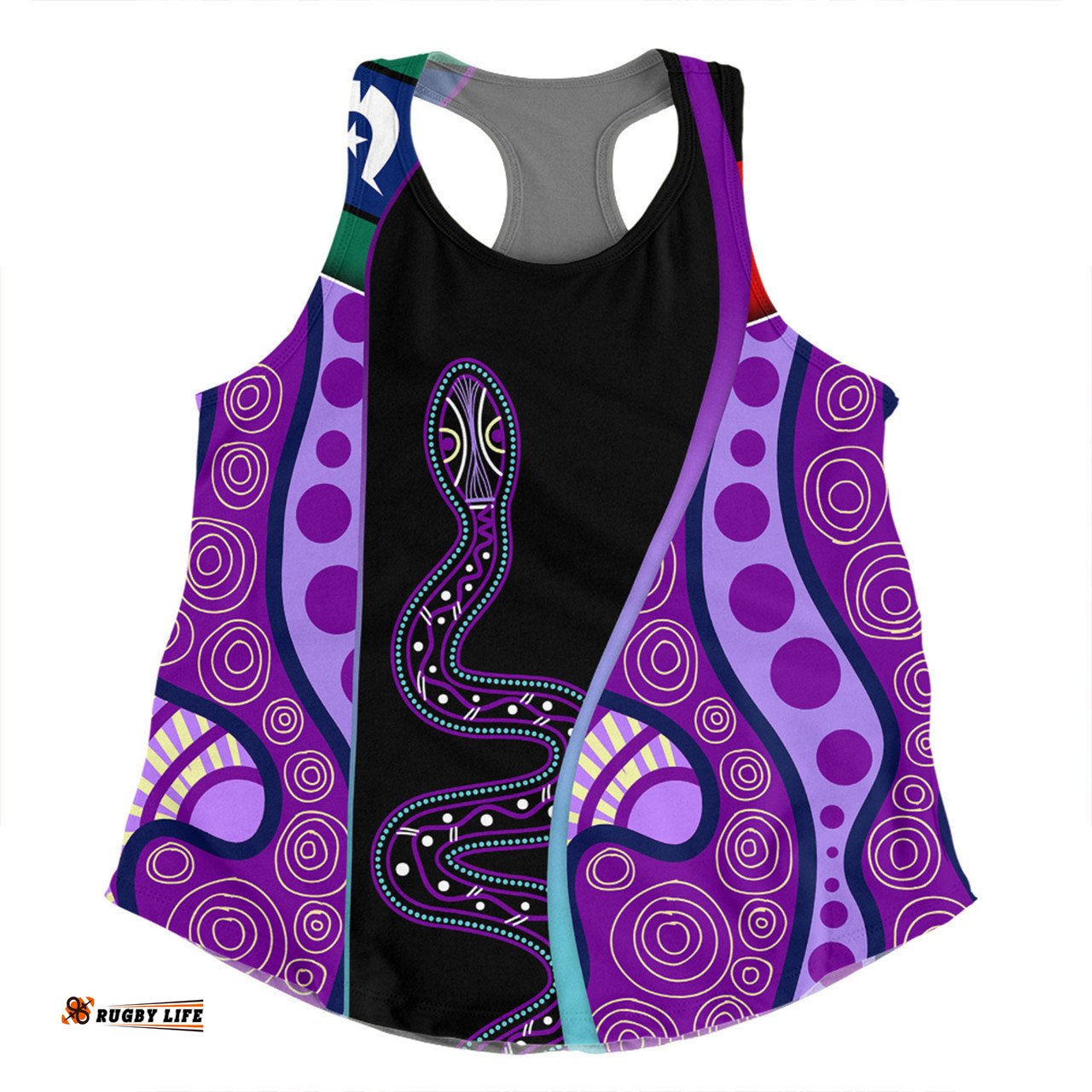 Australia Aboriginal Custom Women Racerback Singlet - Purple Indigenous Rainbow Serpent Inspired Women Racerback Singlet