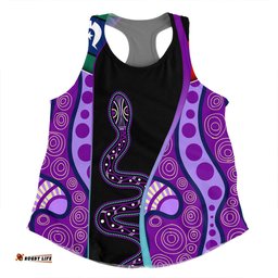 Australia Aboriginal Custom Women Racerback Singlet - Purple Indigenous Rainbow Serpent Inspired Women Racerback Singlet