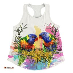 Australia Rainbow Lorikeets Women Racerback Singlet - Rainbow Lorikeets Color Art Women Racerback Singlet