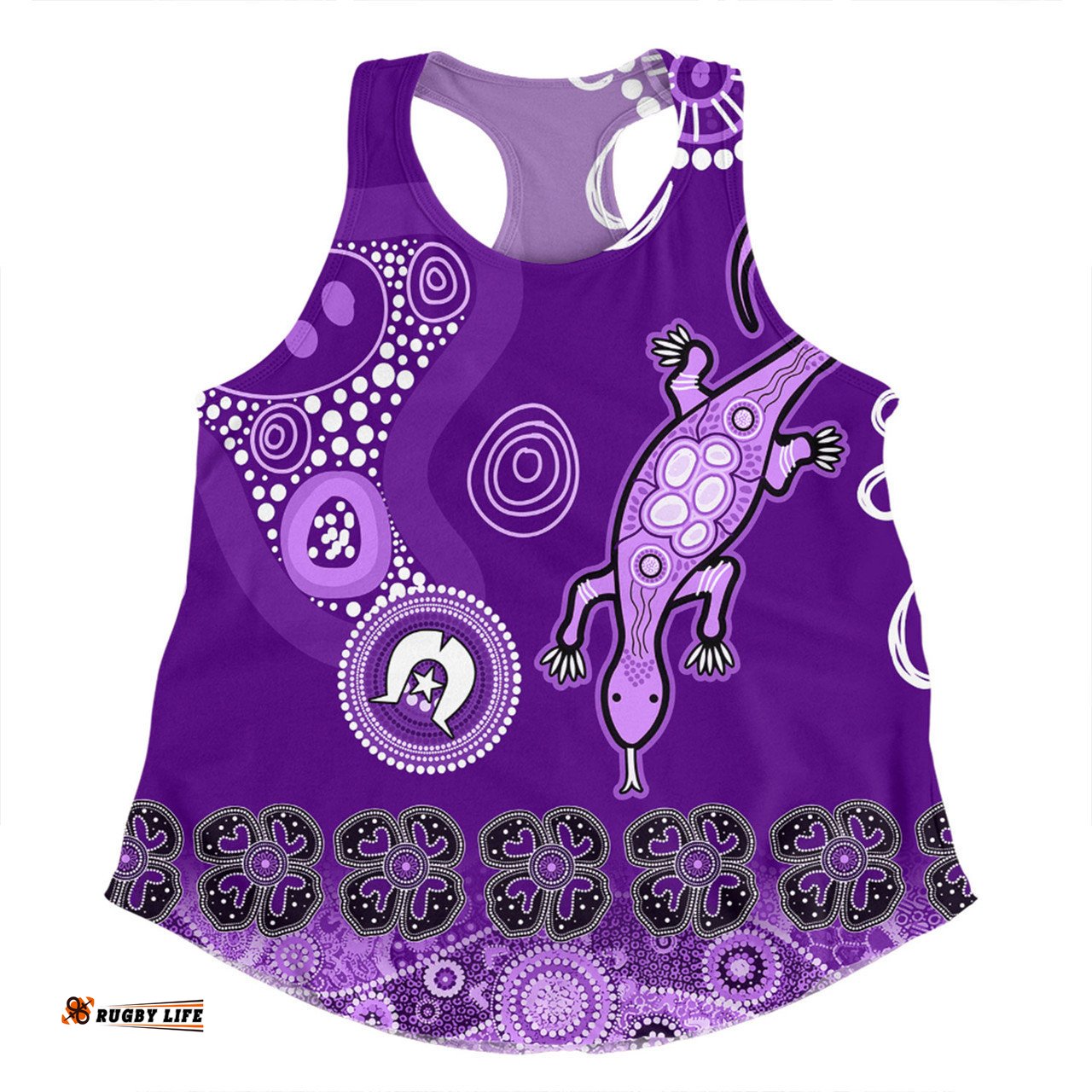 Australia Goanna Aboriginal Women Racerback Singlet - Indigenous Dot Goanna Purple Women Racerback Singlet