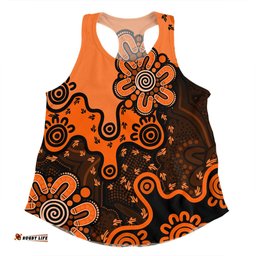 Australia Women Racerback Singlet Aboriginal Style Of Background Blue Grey, Orange