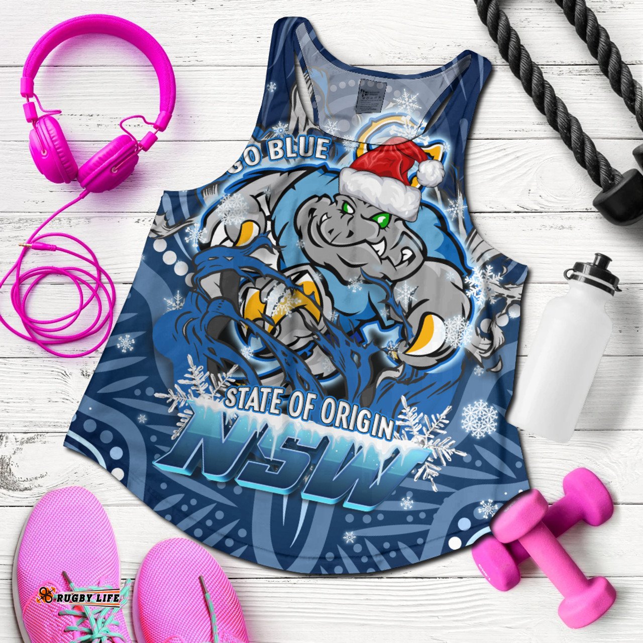 Cockroaches  Christmas Women Racerback Tank - Custom NSW Blues Cockroaches Mascot With Aboriginal Inspired