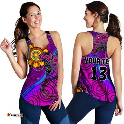 Custom Text and Number Australia Lizard and Sun Women Racerback Tank Aboriginal Art Purple