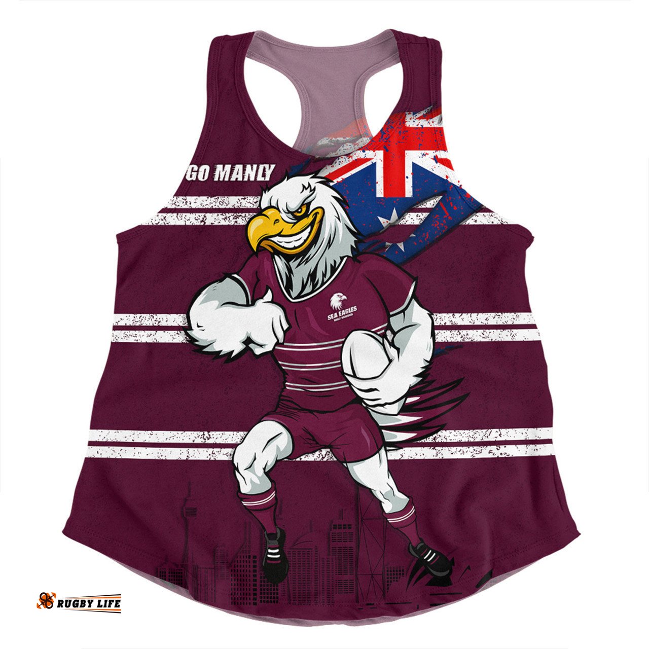 Manly Warringah Sea Eagles Women Racerback Singlet Custom For Die Hard Fan Australia Flag Scratch Style