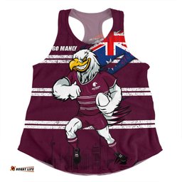 Manly Warringah Sea Eagles Women Racerback Singlet Custom For Die Hard Fan Australia Flag Scratch Style