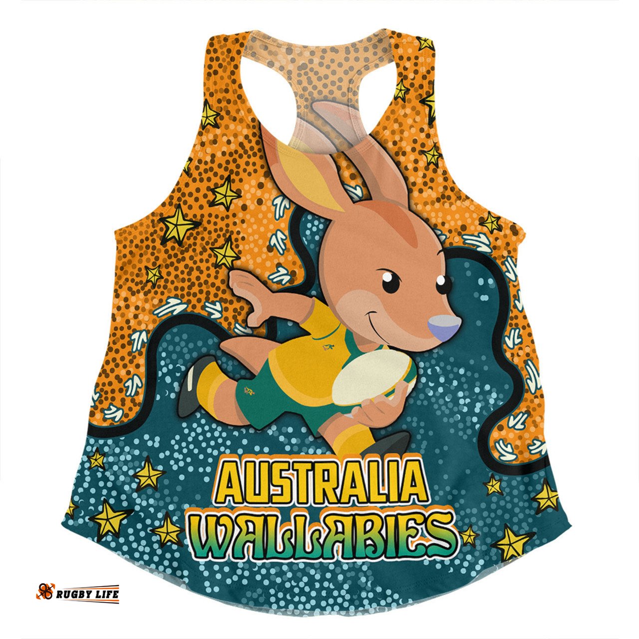 Australia Wallabies Custom Women Racerback Singlet - Team With Dot And Star Patterns For Tough Fan Women Racerback Singlet
