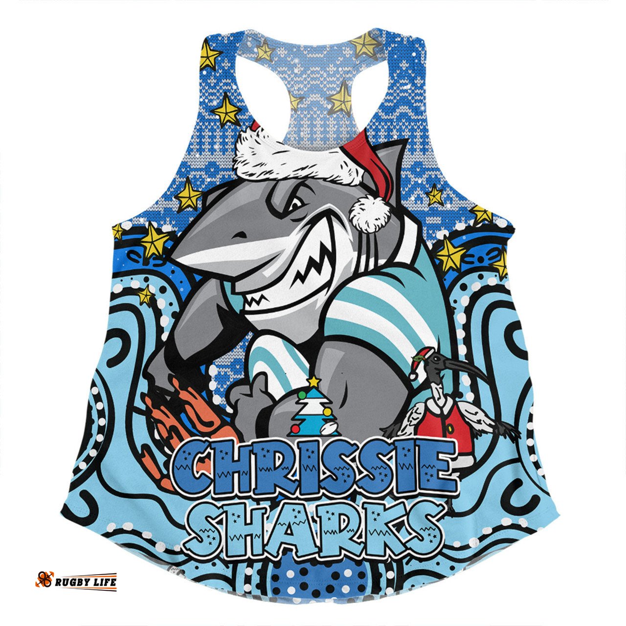 Cronulla-Sutherland Sharks Christmas Custom Women Racerback Singlet - Christmas Knit Patterns Vintage Jersey Ugly Women Racerback Singlet