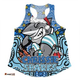 Cronulla-Sutherland Sharks Christmas Custom Women Racerback Singlet - Christmas Knit Patterns Vintage Jersey Ugly Women Racerback Singlet
