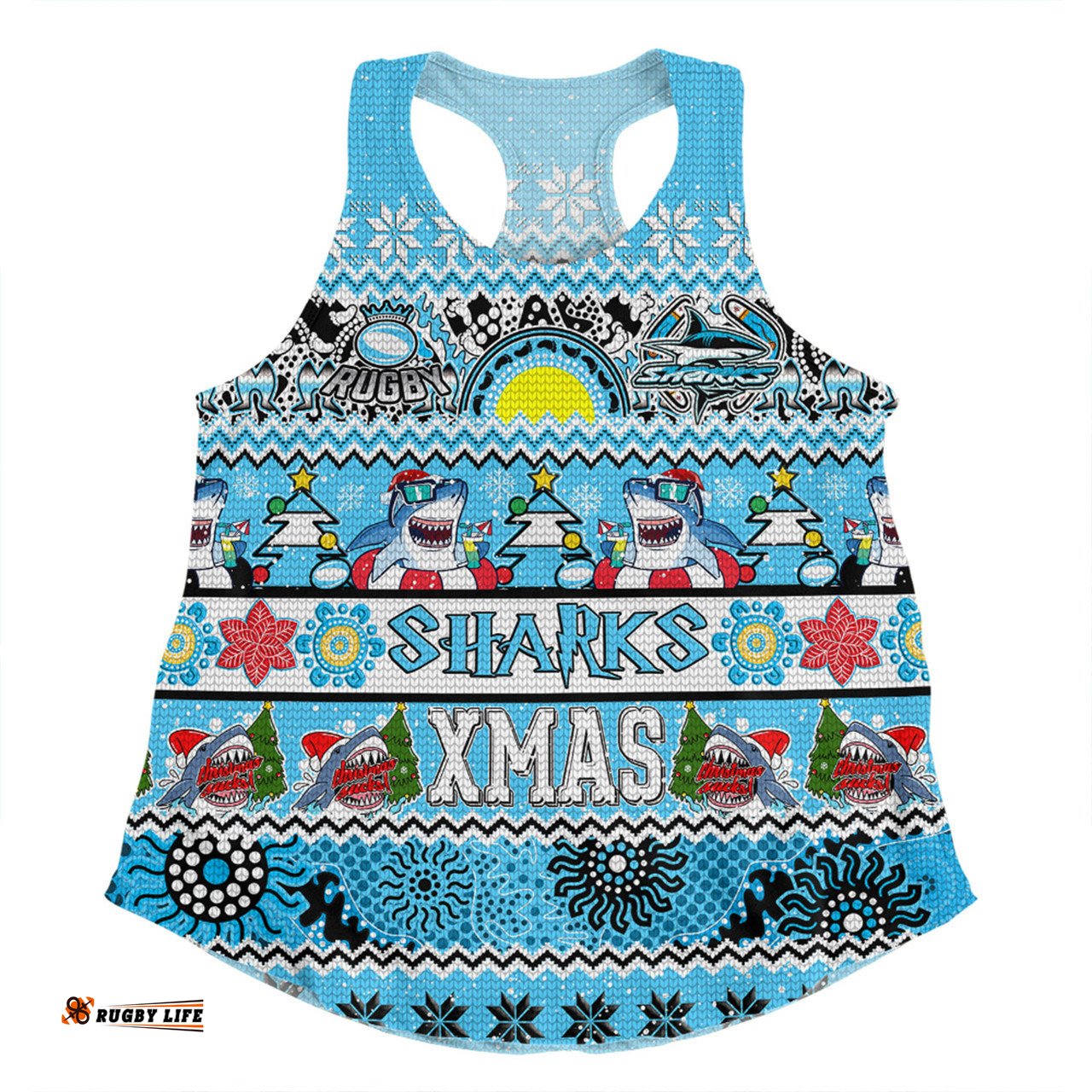 Cronulla-Sutherland Sharks Christmas Aboriginal Custom Women Racerback Singlet - Indigenous Knitted Ugly Xmas Style Women Racerback Singlet