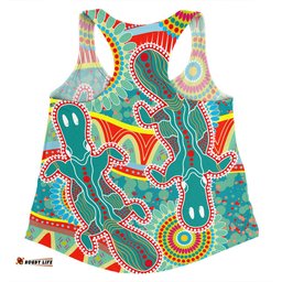 Australia Platypus Aboriginal Women Racerback Singlet - Green Platypus With Aboriginal Art Dot Painting Patterns Inspired Women Racerback Singlet