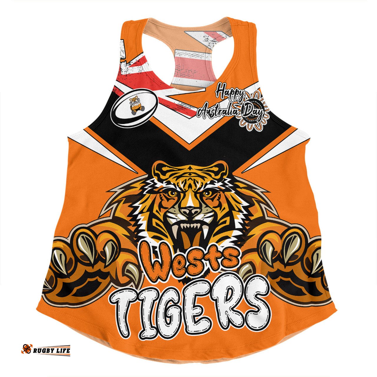 Wests Tigers Women Racerback Singlet - Happy Australia Day We Are One And Free V2
