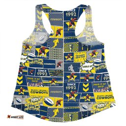 North Queensland Cowboys Women Racerback Singlet - Team Of Us Die Hard Fan Supporters Comic Style Women Racerback Singlet