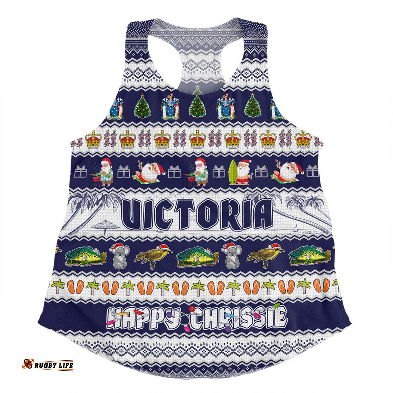 Victoria Christmas Custom Women Racerback Singlet - Happy Chrissie Ugly Style Women Racerback Singlet
