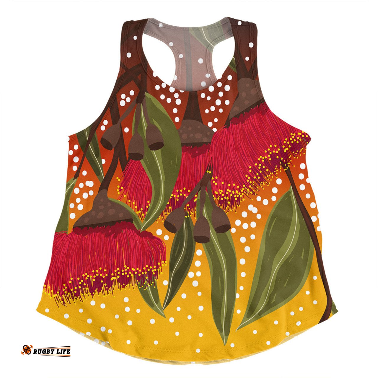 Australia Aboriginal Women Racerback Singlet - Red Eucalyptus Aboriginal Dot Art Women Racerback Singlet