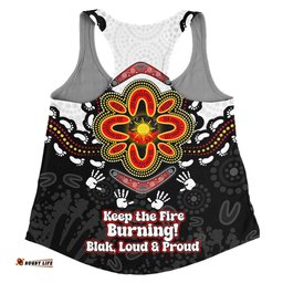 Australia Women Racerback Singlet Aboriginal Inspired Naidoc Symbol Pattern White