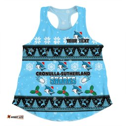 Cronulla-Sutherland Sharks Christmas Custom Women Racerback Singlet - Special Ugly Christmas Women Racerback Singlet