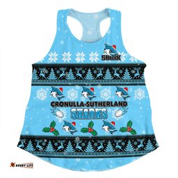 Cronulla-Sutherland Sharks Christmas Custom Women Racerback Singlet - Special Ugly Christmas Women Racerback Singlet