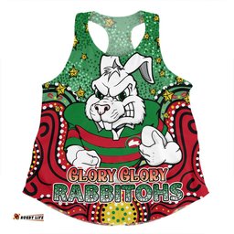 South Sydney Rabbitohs Women Racerback Singlet - Custom With Aboriginal Inspired Style Of Dot Painting Patterns  Women Racerback Singlet