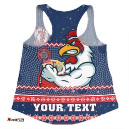 Sydney Roosters Christmas Custom Women Racerback Singlet - Ugly Xmas And Aboriginal Patterns For Die Hard Fan Women Racerback Singlet