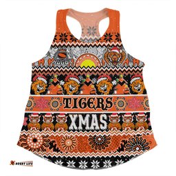 Wests Tigers Christmas Aboriginal Custom Women Racerback Singlet - Indigenous Knitted Ugly Xmas Style Women Racerback Singlet