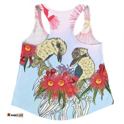 Australia Kookaburra Women Racerback Singlet - Couple Kookaburra With Eucalyptus Flower Art Women Racerback Singlet
