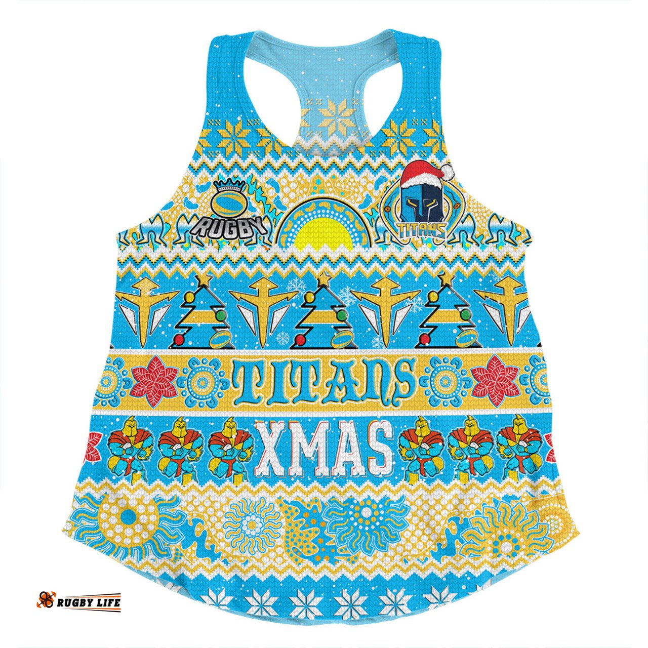 Gold Coast Titans Christmas Aboriginal Custom Women Racerback Singlet - Indigenous Knitted Ugly Xmas Style Women Racerback Singlet