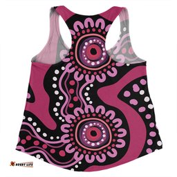 Australia Dot Painting Inspired Aboriginal Women Racerback Singlet - Pink Flowers Aboriginal Dot Art Women Racerback Singlet