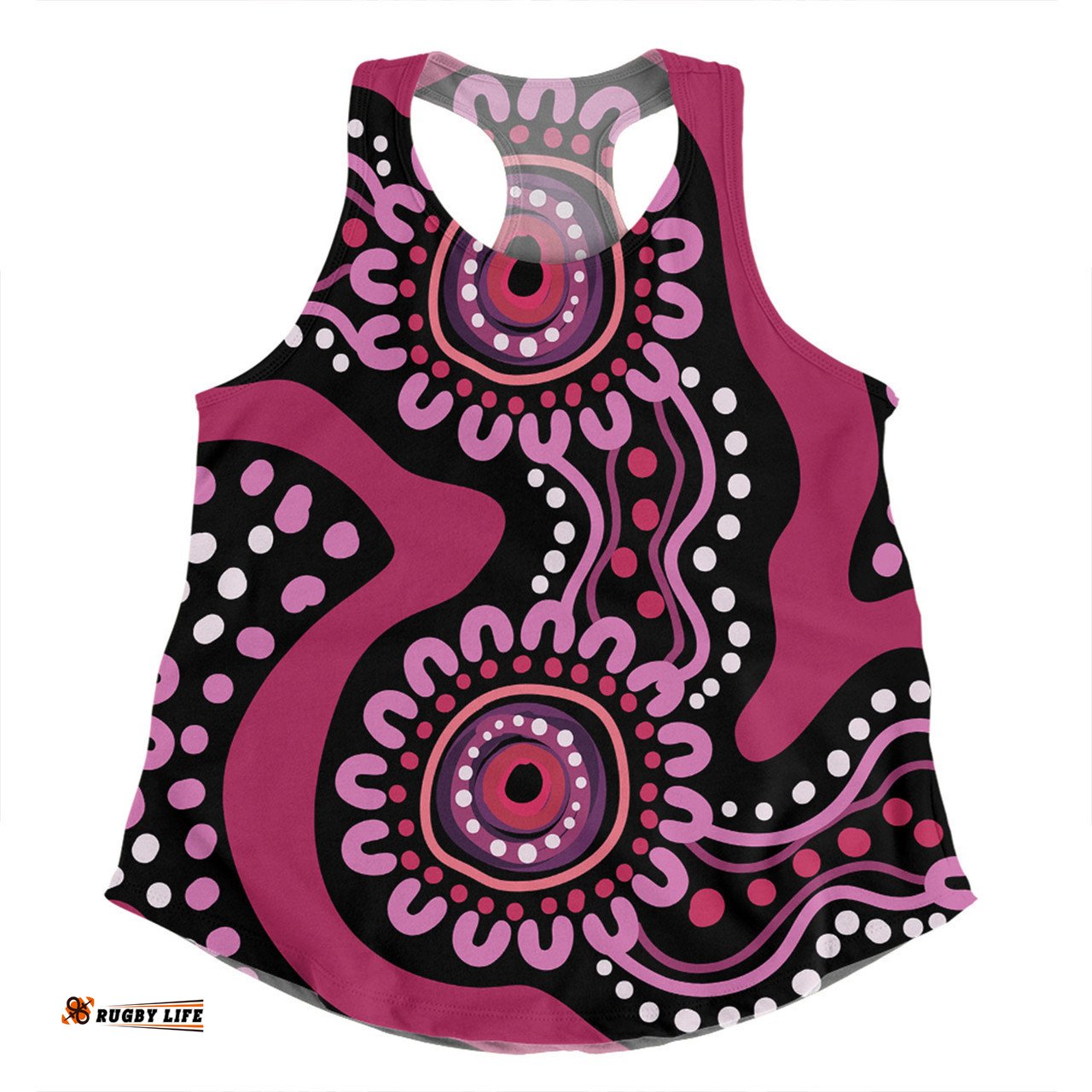 Australia Dot Painting Inspired Aboriginal Women Racerback Singlet - Pink Flowers Aboriginal Dot Art Women Racerback Singlet