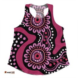 Australia Dot Painting Inspired Aboriginal Women Racerback Singlet - Pink Flowers Aboriginal Dot Art Women Racerback Singlet