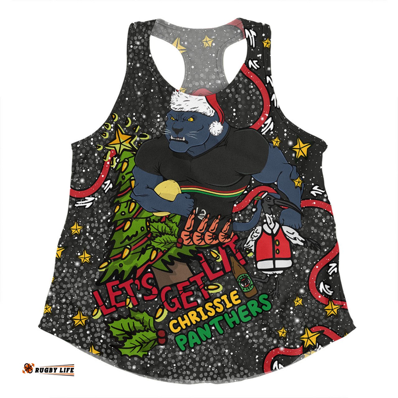 Penrith Panthers Christmas Custom Women Racerback Singlet - Let's Get Lit Chrisse Pressie Women Racerback Singlet